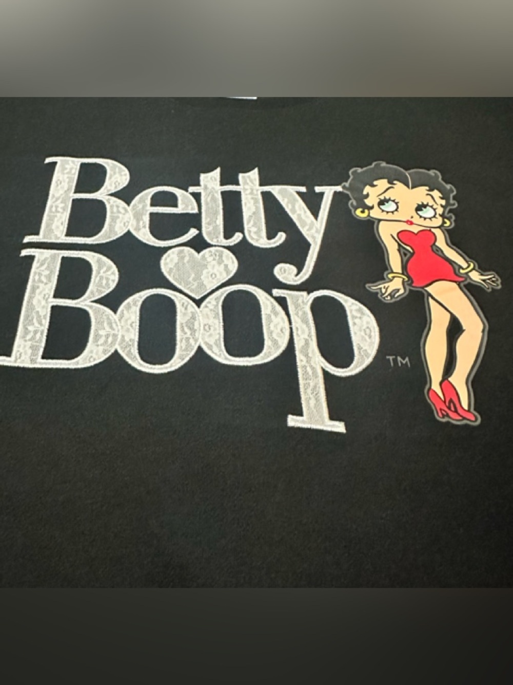 Betty Boop Black Sweatshirt with Embroidered White Logo and Red Accent M - Picture 3 of 7